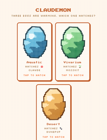 Choosing an egg and hatching Clawde